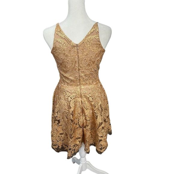 Dress the Population Fit & Flare Gold Lace Sequin Cocktail Mini Dress Size Small - Picture 5 of 8